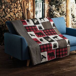 Bear Paw Country Cabin Lodge Theme Quilted Printed Throw Blanket Moose